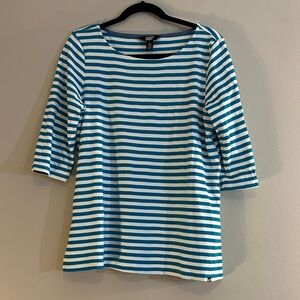 EUC Lands' End Teal and White Striped Top size large